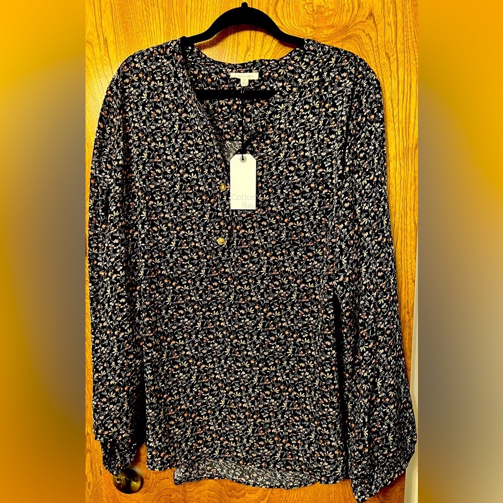 Beautiful Cotton Bleu 1x long sleeve floral blouse. Great for work! P2P 26
